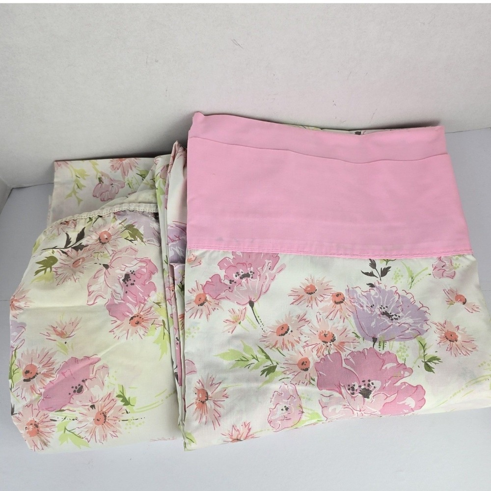 Vintage Springmaid Wondercale King Sheet Set Pink Floral Flat Fitted‎ USA